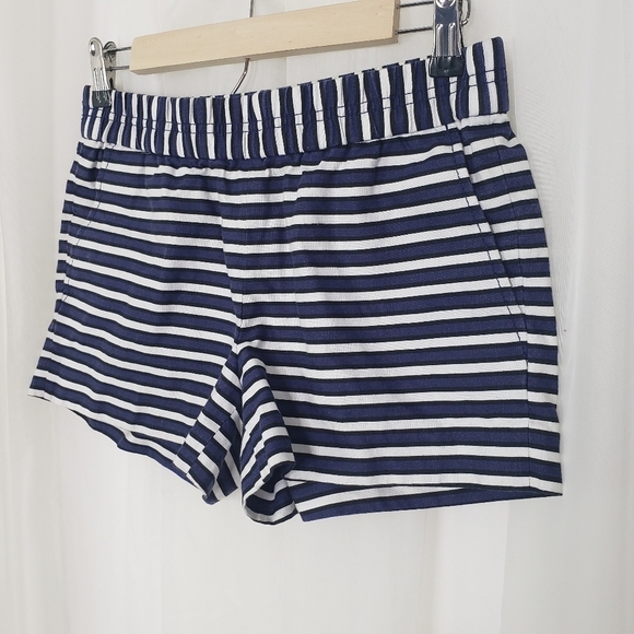 J. Crew pull on short elastic waist linen blend white black navy size 0 - Picture 2 of 6